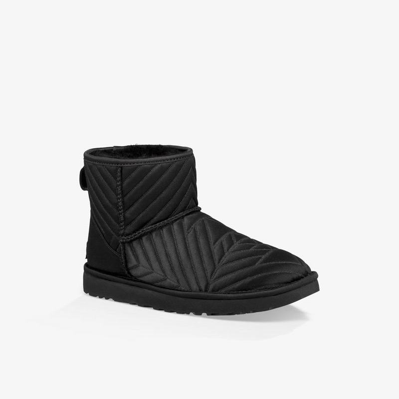 Bottes Classic UGG Classic Mini Quilted Satin Femme Noir Soldes 515ZVJCT